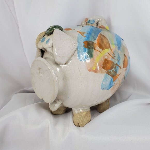 Vtg Piggy Bank Studio Art Pottery Ceramic Glazed Pig, Cowboy Hat & Large Snout - Picture 13 of 16